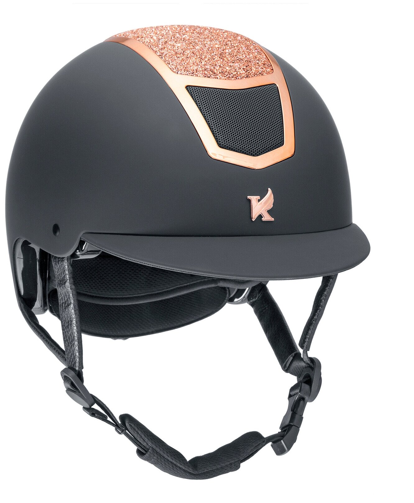 Шлем для верховой езды с регулировкой SHIRES Karben "Valentina", обхват головы 53-55 см, черный/розовое золото (Великобритания)