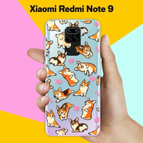 Силиконовый чехол Корги узором на Xiaomi Redmi Note 9 силиконовый чехол корги в очках на xiaomi redmi note 9