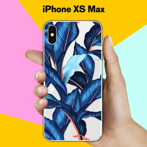 Силиконовый чехол Синие листья на Apple iPhone Xs Max силиконовый чехол нарисованные пальмовые листья на apple iphone x 10 айфон икс десять