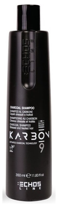 Echosline шампунь Karbon 9 Charcoal Угольный для волос, страдающих от химических процедур и стресс-факторов, 350 мл