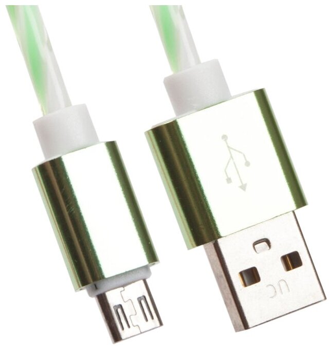 USB кабель "LP" Micro USB витая пара с металлическими разъемами 1 м. (белый с зеленым/европакет)