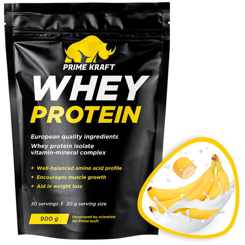 Протеин Prime Kraft Whey, 900 гр., банановый йогурт prime kraft whey 900 гр сливочный пломбир