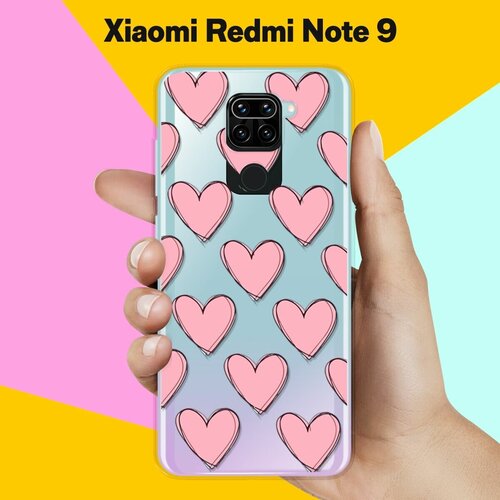 Силиконовый чехол Узор из сердец на Xiaomi Redmi Note 9