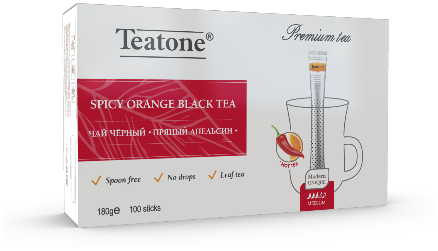 Чай чёрный с апельсином и перцем «Пряный апельсин», TEATONE в стиках, 100шт*1,8г