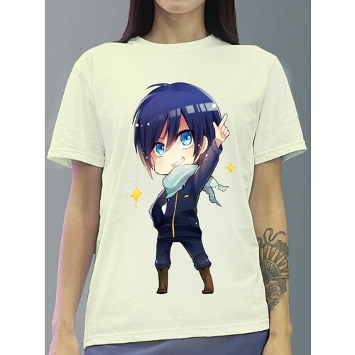 фото Футболка женская белая молочный оттенок из хлопка с dtf рисунком аниме бездомный бог - 1176 будь на стиле