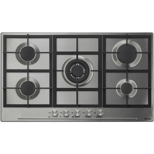 Варочная панель Korting HG 965 CTX нержавеющая сталь 90 см 5 конфорок газ-контроль электроподжиг чугунные держатели для посуды экспресс-конфорка безопасное управление подставка WOKадаптер для кофейника 44990₽