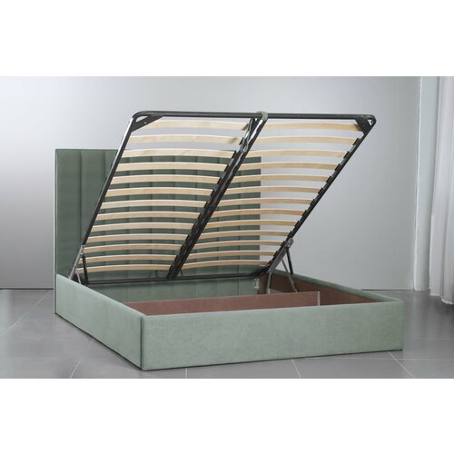 VIERO Двуспальная кровать Бриз мягкое изголовье с размером спального места 200х200 с ортопедическим основанием и подъёмным механизмом нежно-зеленая 39990₽