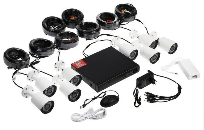 Комплект видеонаблюдения Si-Cam, HD, 8 наружных камер, 2 Мп, комплект без HDD/SSD