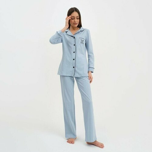 фото Пижама , брюки, рубашка, размер 40, голубой случай