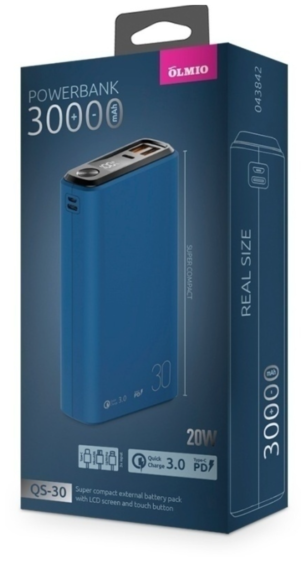 Внешний аккумулятор Olmio QS-30, 30000mAh, space-gray - фото №20