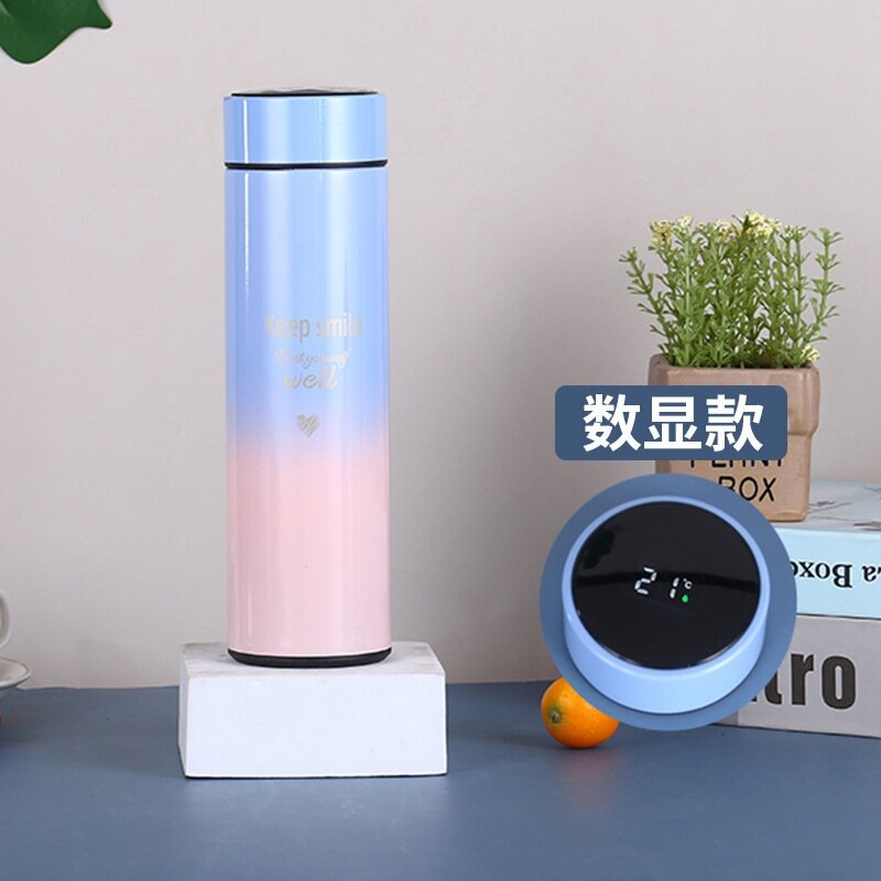 Термобутылка с LED-дисплеем/Термос с датчиком температуры, 0,5 л, сине-розовый