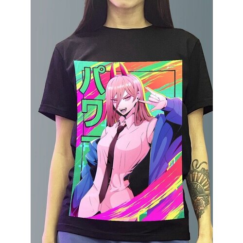 фото Футболка женская черная из хлопка с dtf рисунком аниме chainsaw man - 1164 будь на стиле