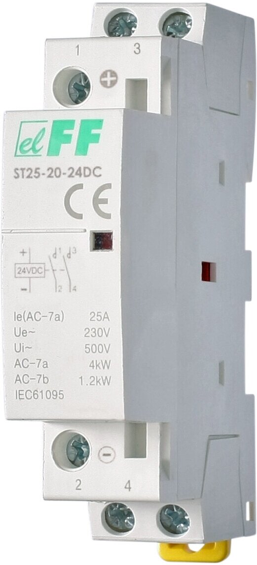 Контактор 25A 24VDC ST25-20 24 DC контакт 2NO, потребляемая мощность 2,2Вт, размер 1 модуль