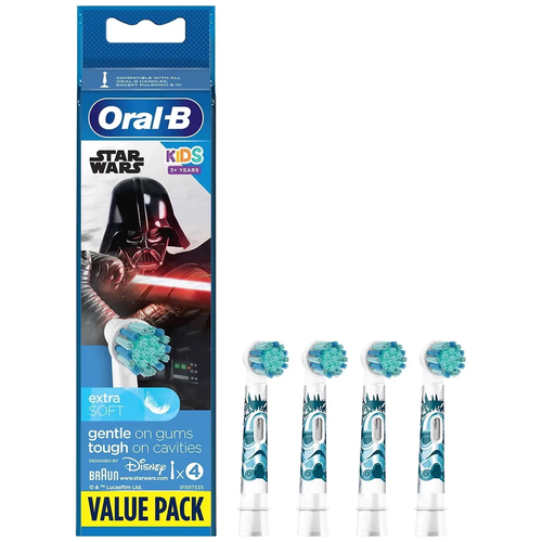 4 насадки для зубных щеток Oral-B Звёздные войны Star Wars EB10S, мягкие насадки для деликатной чистки насадка для зубной щётки oral b eb10k stages power frozen 2 шт