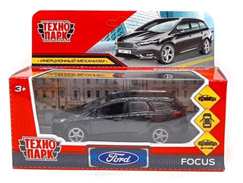 345534 Машина металл FORD FOCUS TURNIER длина 12 см, двер, баг, инерц, черный, кор. Технопарк