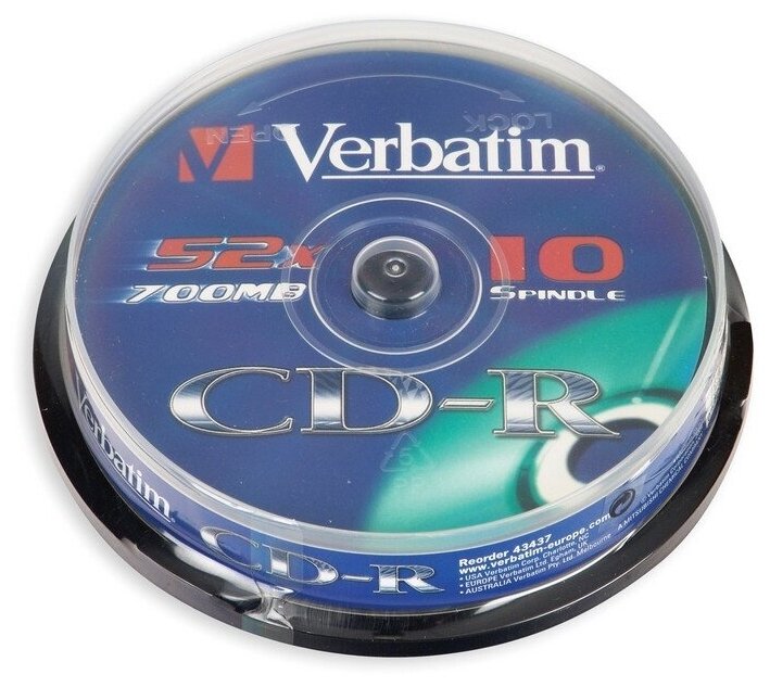 Компакт диск Verbatim CD-R, скорость записи 52x, Extra Protection, 700 мб, 10 шт (43437)