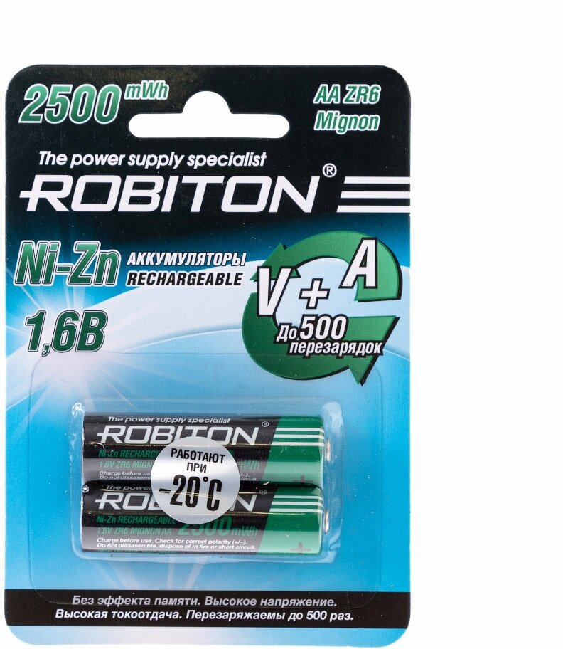 Аккумулятор ROBITON AА, 1.6 В, 1500 мАч (2500 мВтч), NiZn BL2