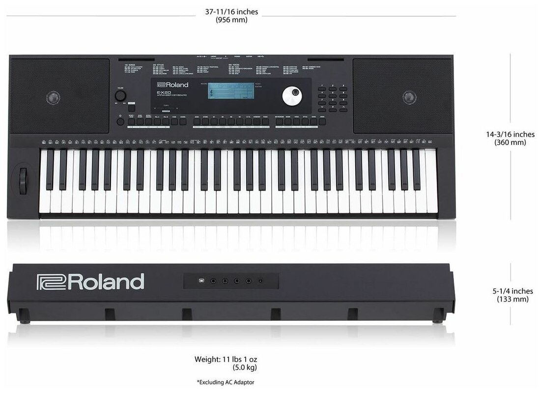 Roland E-X20 синтезатор с автоаккомпанементом, 61 клавиша, 128 полифония, 253 стиля, 656 тембров