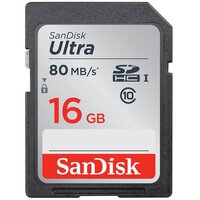 Карта памяти SanDisk SDHC 16 ГБ Class 10, UHS-I, R 80 МБ/с, 1 шт, серый