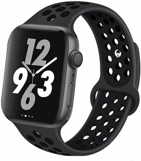 Ремешок для смарт-часов Apple Watch Series 1 2 3 4 SE 5 6 7 8 ultra Nike силиконовый найк перфорация браслет 42/44/45/49 мм, черный