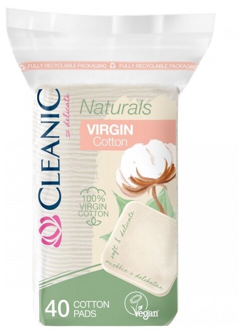 Ватные диски Cleanic Naturals Virgin Cotton, 40 шт. - фото №1