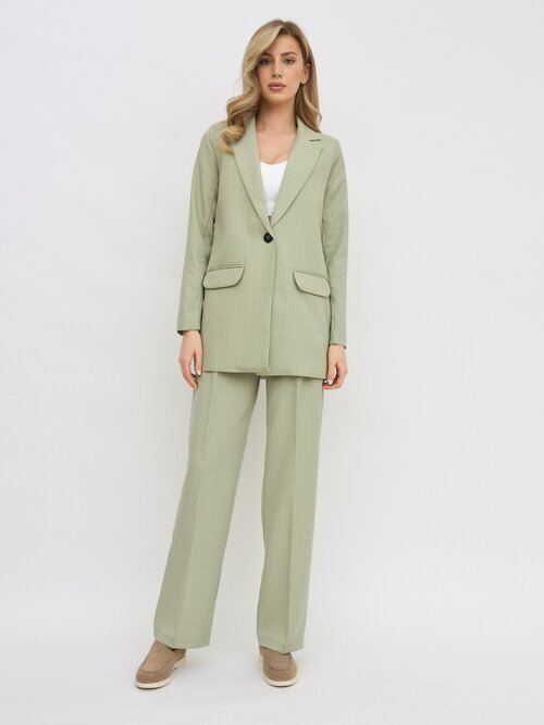 Костюм Olya Stoforandova, жакет и брюки, повседневный стиль, прямой силуэт, карманы, подкладка, размер 44, зеленый