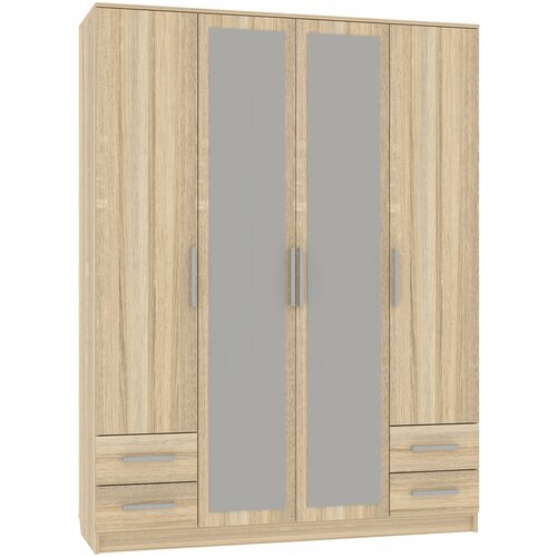 Шкаф 4-дверный №2 с зеркалами - сонома