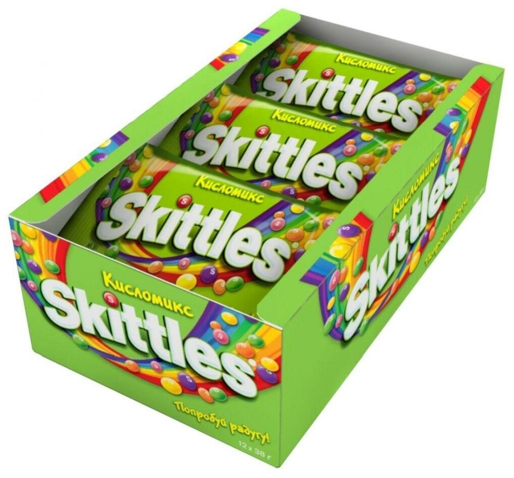 Skittles жевательные конфеты в сахар глазури Кисломикс 12 шт 38 гр