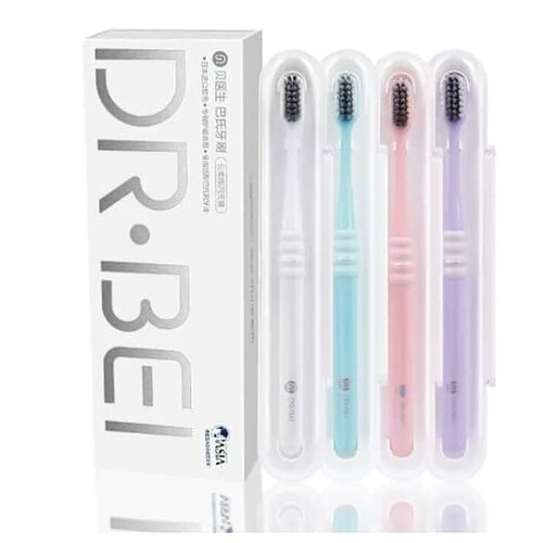 Купить Набор зубных щеток DR.BEI Bass Toothbrush Comfort (4 Pieces), фиолетовый/голубой/розовый/белый, Зубные щетки