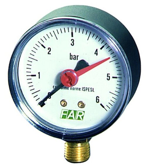 Манометр Far 1/4"(радиальное соед.), 0-6 бар, 20-80 °C, O 63 мм