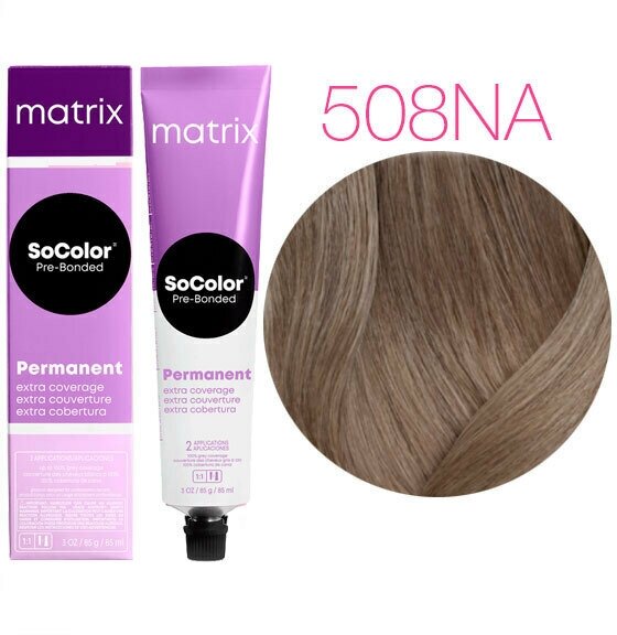 Matrix SoColor Pre-bonded стойкая крем-краска для седых волос Extra coverage, 508Na светлый блондин натуральный пепельный, 90 мл