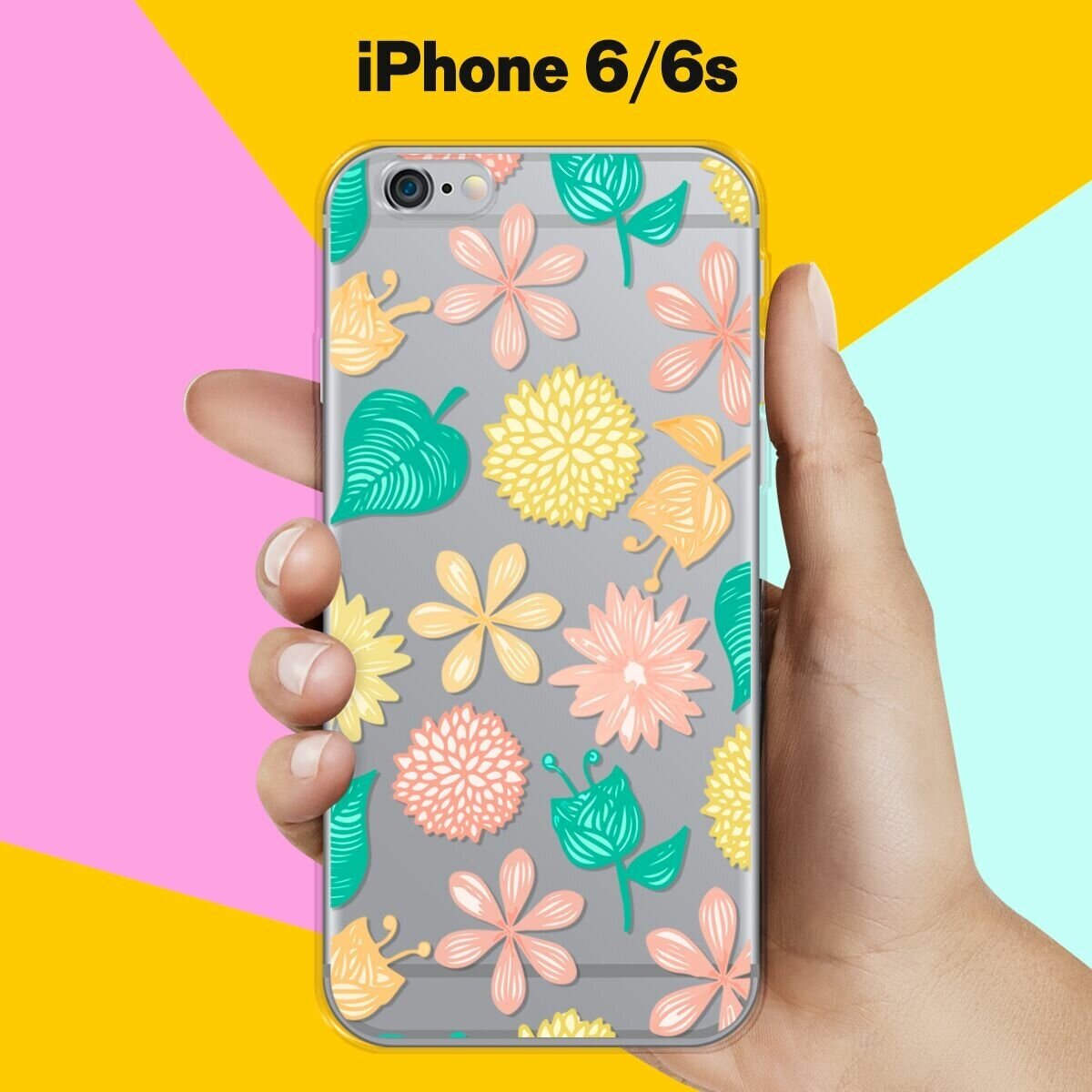 Силиконовый чехол на Apple iPhone 6/6s Узор из цветов / для Эпл Айфон 6/6с