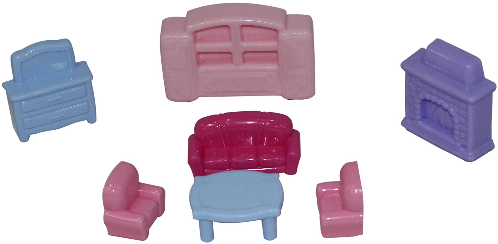 Набор мебели для кукол Полесье №2 (7 элементов) с розовым диваном - фото №1