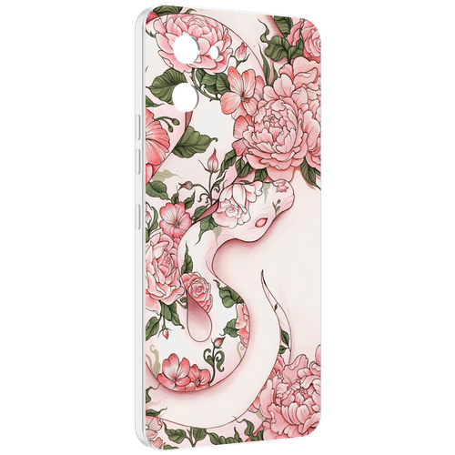 Чехол MyPads змея-в-розовых-цветах женский для UMIDIGI G1 задняя-панель-накладка-бампер