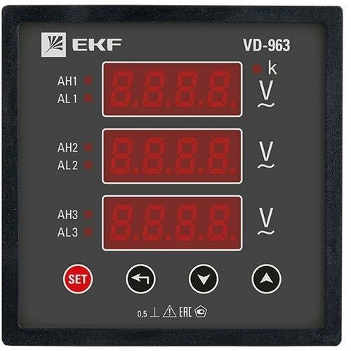 Вольтметр цифровой VD-963 на панель 96х96 трехфазный EKF vd-963