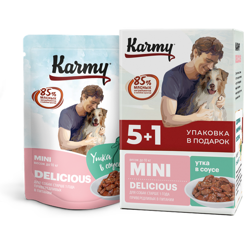 Акционный набор KARMY Delicious Утка в соусе 5+1 Консерв. корм для привередливых собак мелких пород старше 1 года