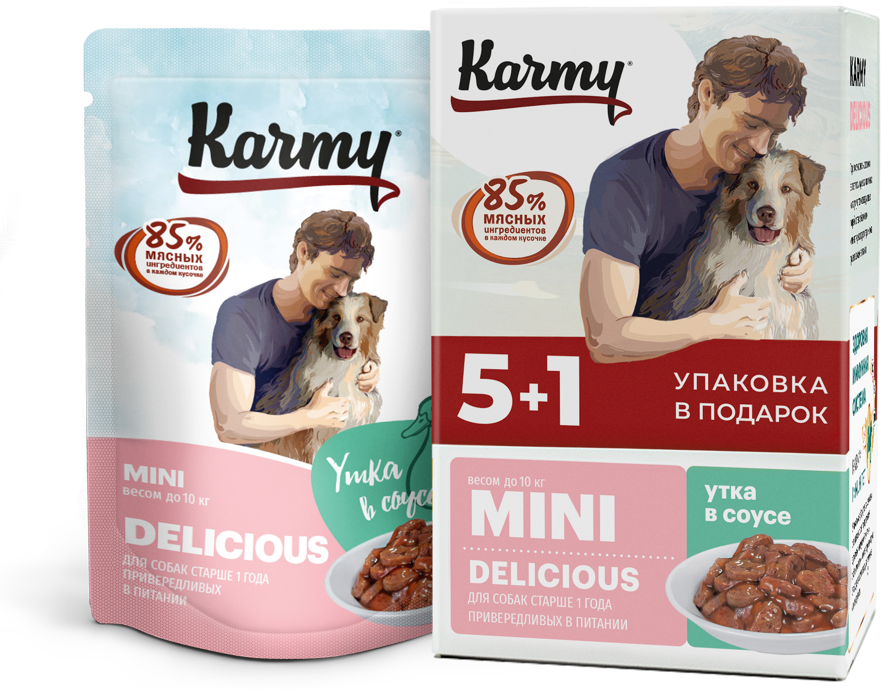 Акционный набор KARMY Delicious Утка в соусе 5+1 Консерв. корм для привередливых собак мелких пород старше 1 года