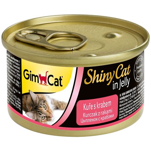 Влажный корм для кошек GimCat ShinyCat, беззерновой, с курицей, с крабом 70 г (кусочки в желе)