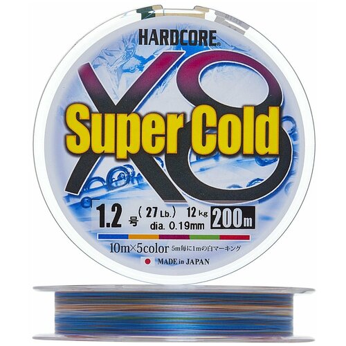 Плетеный Шнур Duel PE HARDCORE SUPER COLD X8 200m #1.2 5COLOR 12.0Kg