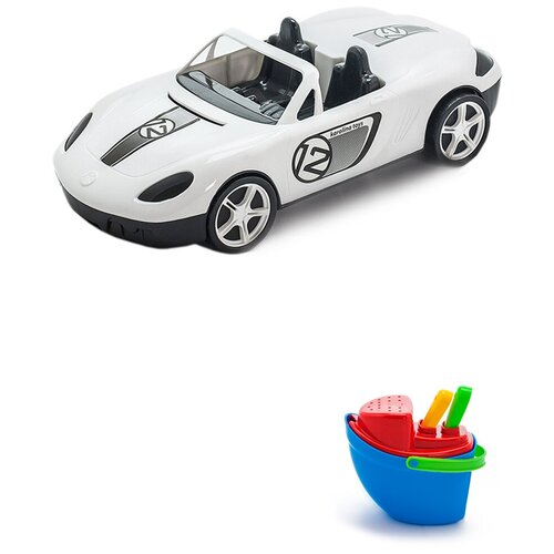фото Набор летний: игрушка "детский автомобиль" (кабриолет) белый + песочный набор "пароходик" каролина тойз karolina toys