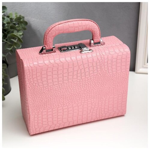 фото Шкатулка кожзам для украшений "кожа крокодила" розовый матовый чемодан 10х18х24 см 5084542 сима-ленд