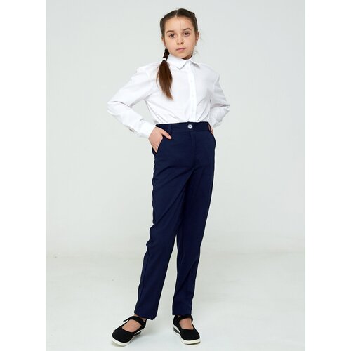 фото Школьные брюки карго irina egorova, классический стиль, карманы, размер 140, синий