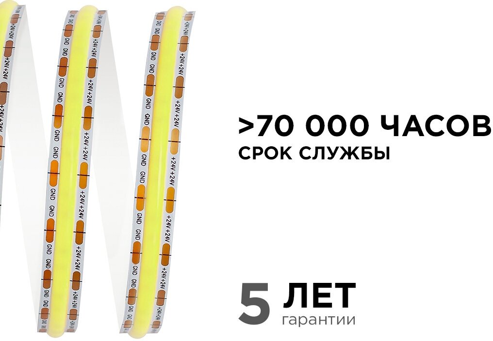 Яркая светодиодная лента Apeyron 00-353 с напряжением 24В, 11Вт/м, COB, 352д/м, IP20, 1000Лм/м, ширина подложки 10мм, 5м, д/б, 4000К - фотография № 5