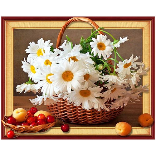 Алмазная мозаика на подрамнике 40х50 круглые стразы AN0398L Букет ромашек