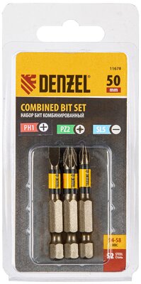 Набор бит комбинированный Denzel 3 шт PH2, PZ2, SL5, 50 мм, сталь S2 11678
