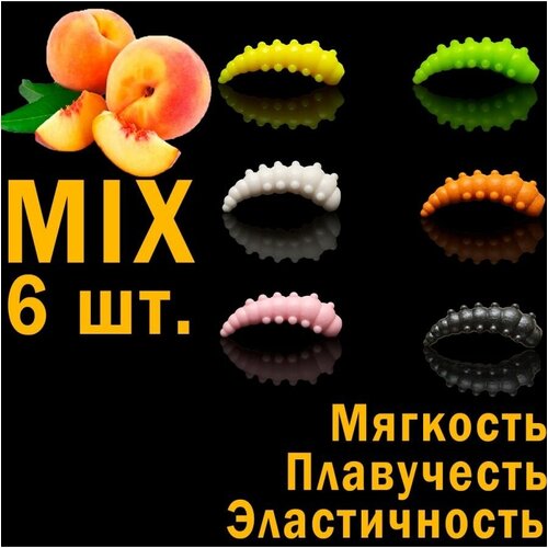 SOOREX, Мягкие, ароматизированные приманки MAJOR 42mm, Силиконовые приманки со вкусом персика
