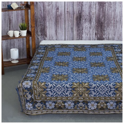 фото Покрывало гобеленовое на кровать и диван, вселенная текстиля, ромашка синий, 200х210 см