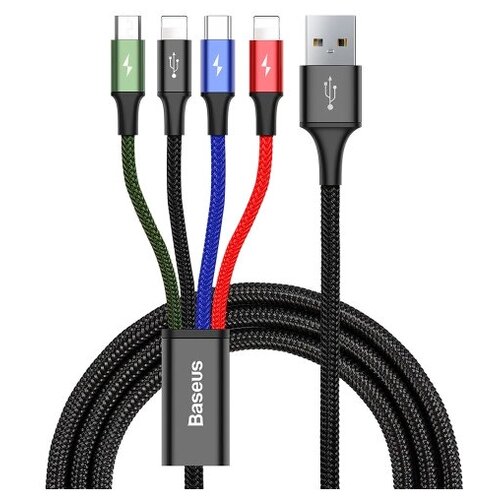 Кабель Baseus 4 in 1 Rapid Series USB - microUSB/USB Type-C/2xLightning (CA1T4-A01), 1.2 м, 1 шт., черный кабель baseus 3 in 1 rapid series usb microusb 2xlightning camll su 1 2 м 1 шт черный