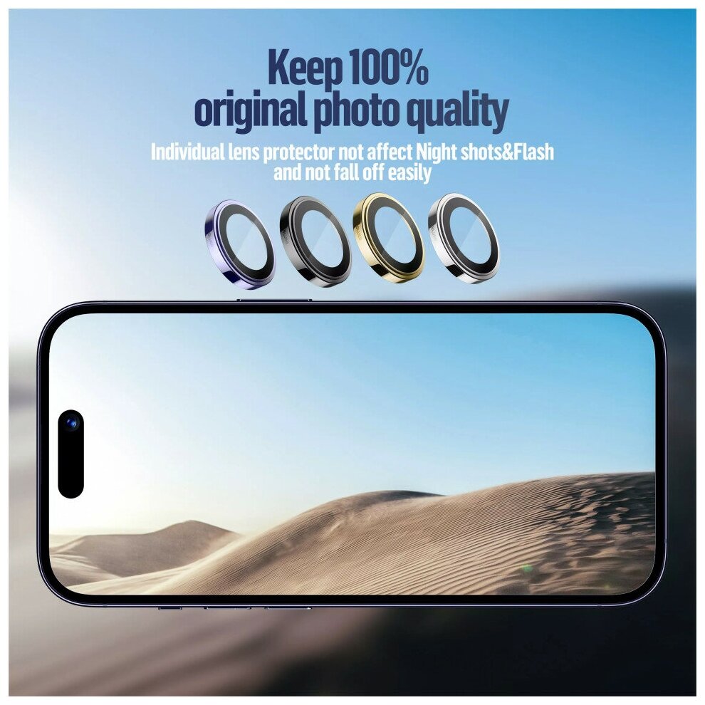 Защитное стекло Blueo Camera Lens PVD stainless steel (3  +install) 02 для камеры iPhone 14 Pro/14 Pro Max цвет Серебристый (BM5643-SIL)