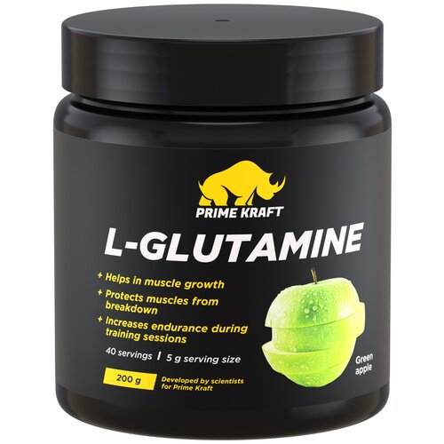 Аминокислота Prime Kraft L-Glutamine, зеленое яблоко, 200 гр. концентрат глютамин steelpower glutamine яблоко 300 г